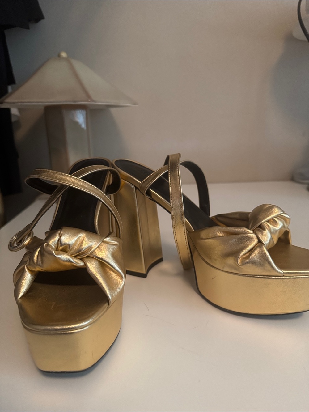 ASOS Gold Knot-Front Platform Block Heel Sandals